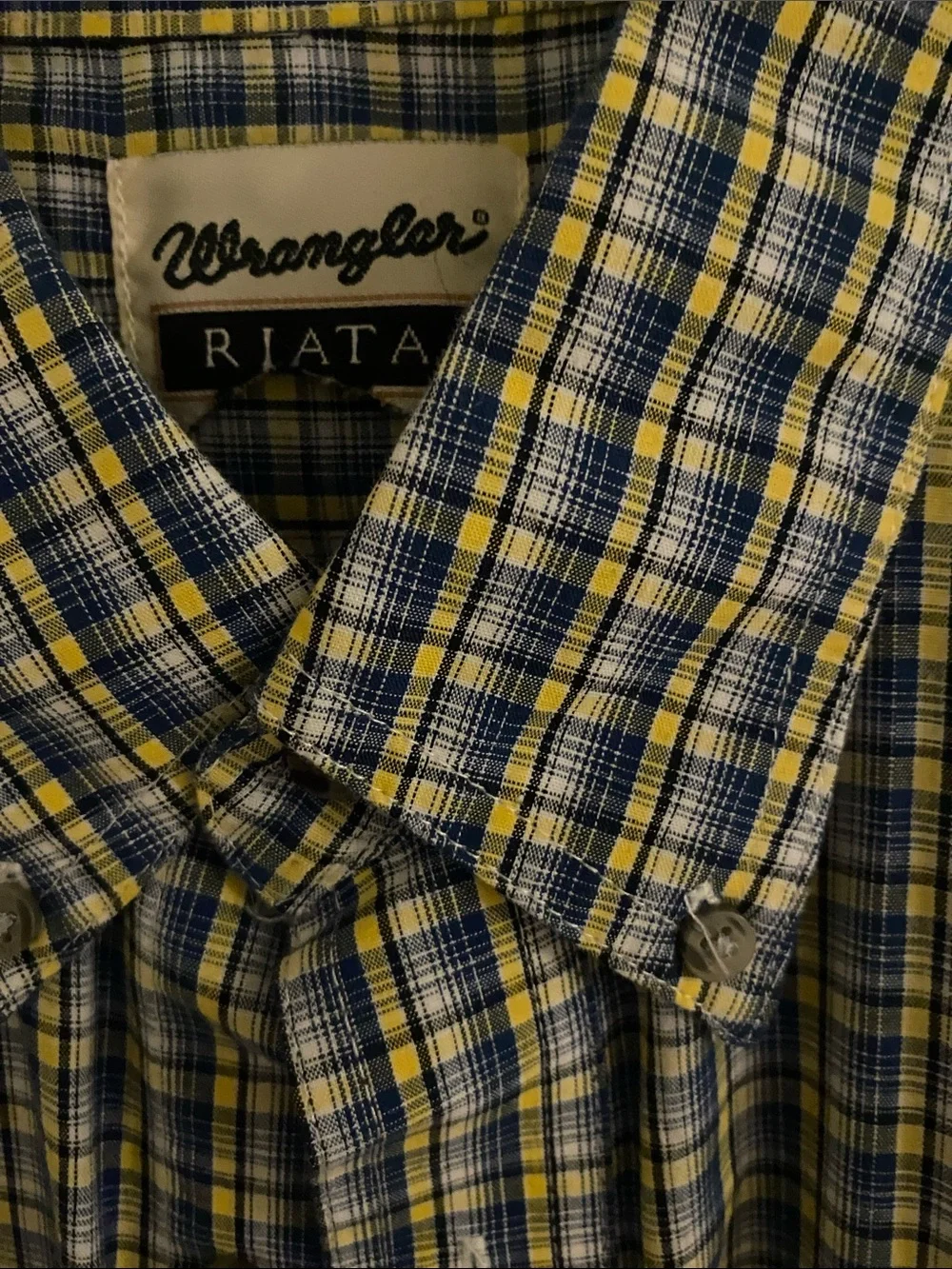 Wrangler Men’s Short Sleeve Plaid Button-Down Shirt - Blue & Yellow